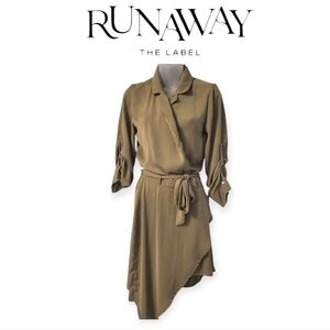 Revolve Runaway The Label l/s olive green wrap dress size 4